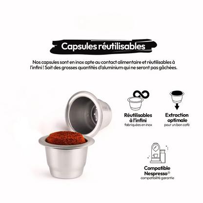 capsule nespresso réutilisable avec design en inox, extraction optimale et compatibilité garantie.